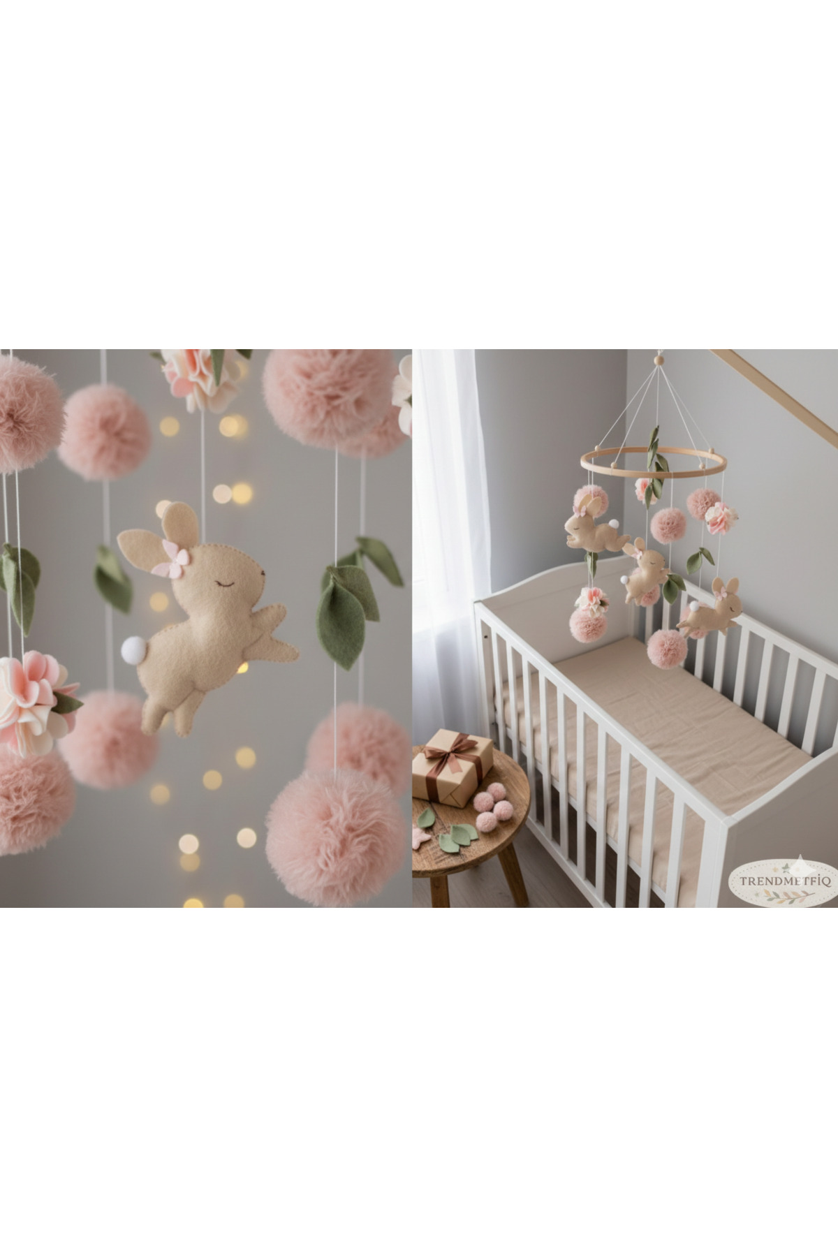 TREND METFİQ DECORATİON MÜZİKSİZ El Yapımı Keçe Bebek Dönencesi - Ahşap Beşik Süsü ve Uyku Arkadaşı DOĞUM HEDİYESİ ANNE YANI fotoğrafı 2 (önizleme)