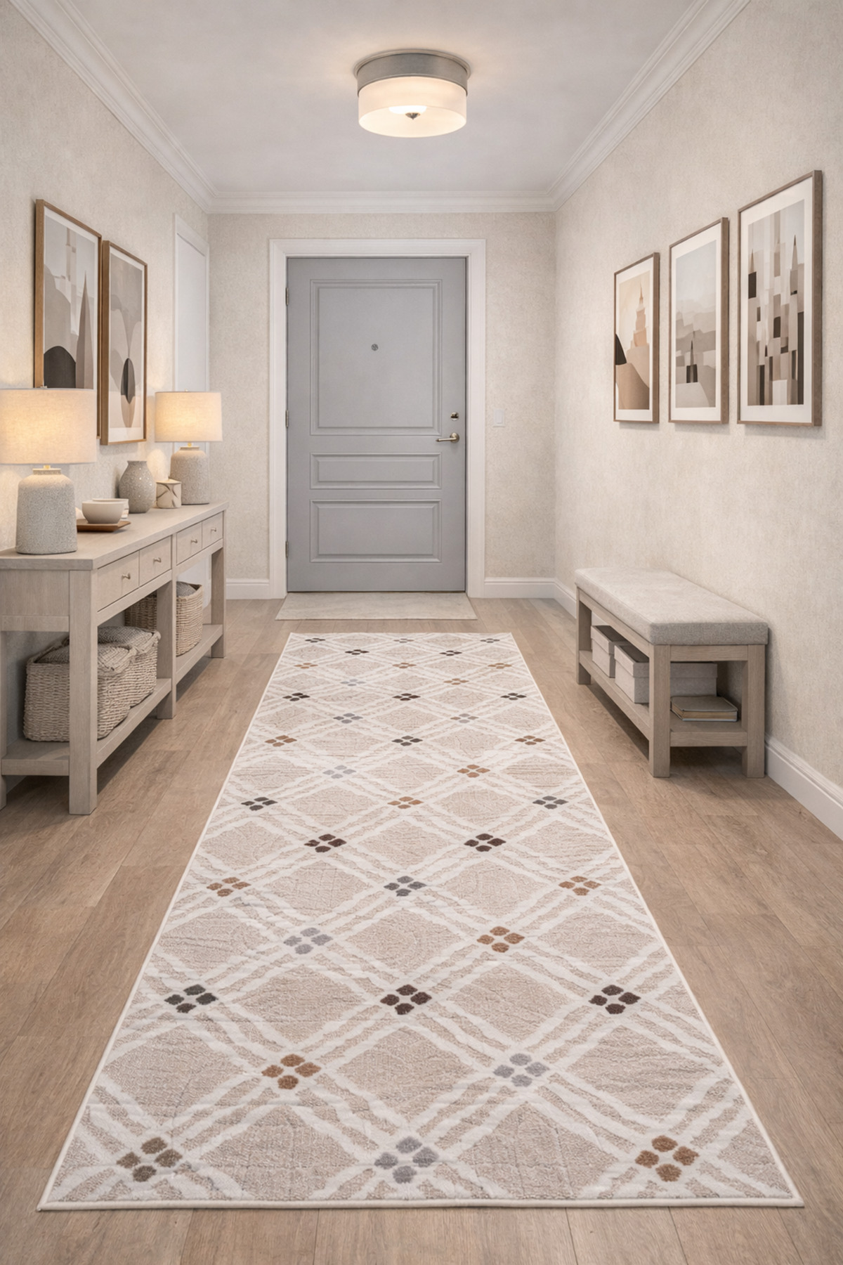 Runner Carpet 3010 Beige Anti-Slip Base Washable Stainproof Custom Size Corridor Carpet
