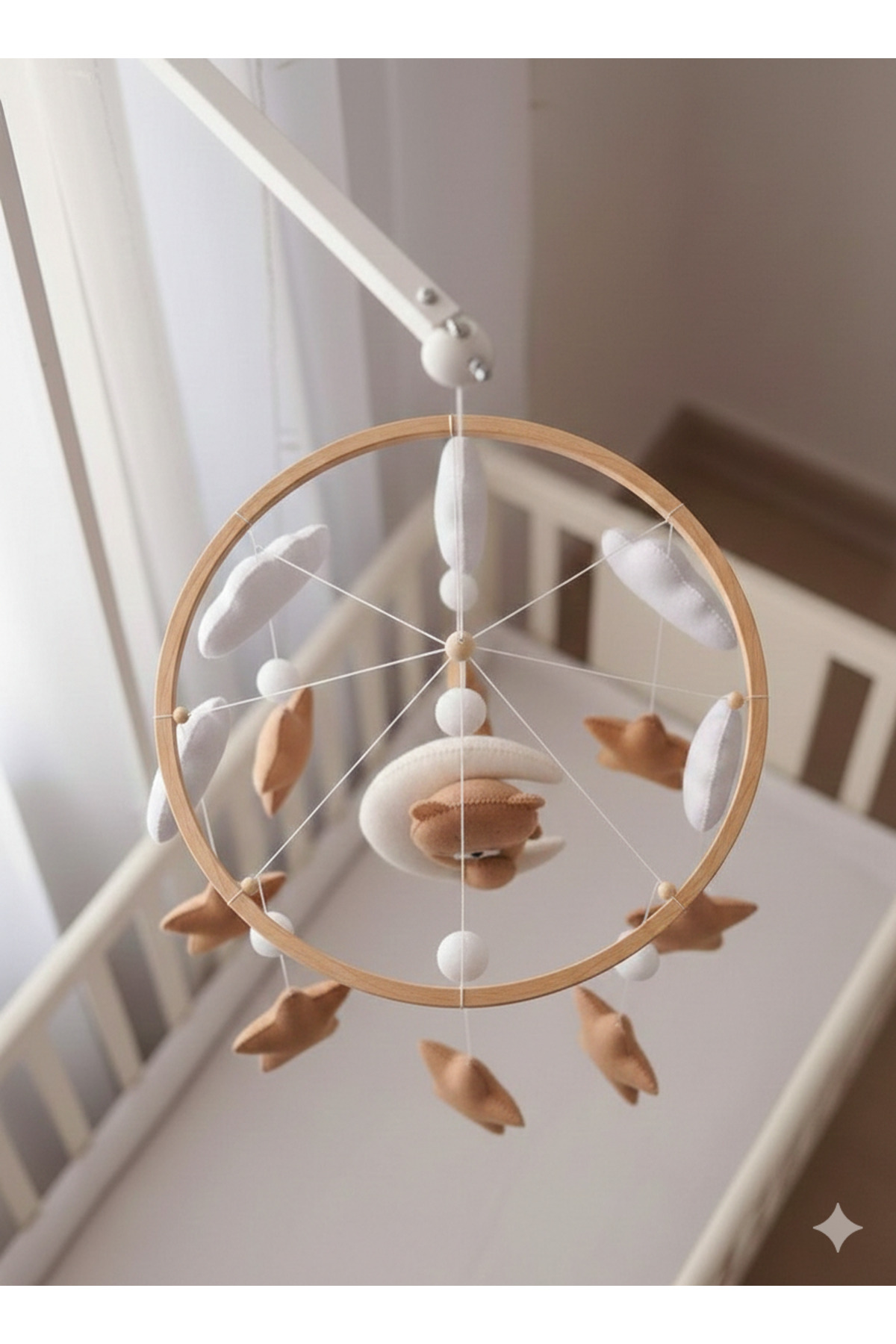 TREND METFİQ DECORATİON MÜZİKSİZ El Yapımı Keçe Bebek Dönencesi - Ahşap Beşik Süsü ve Uyku Arkadaşı DOĞUM HEDİYESİ ANNE YANI fotoğrafı 4 (önizleme)