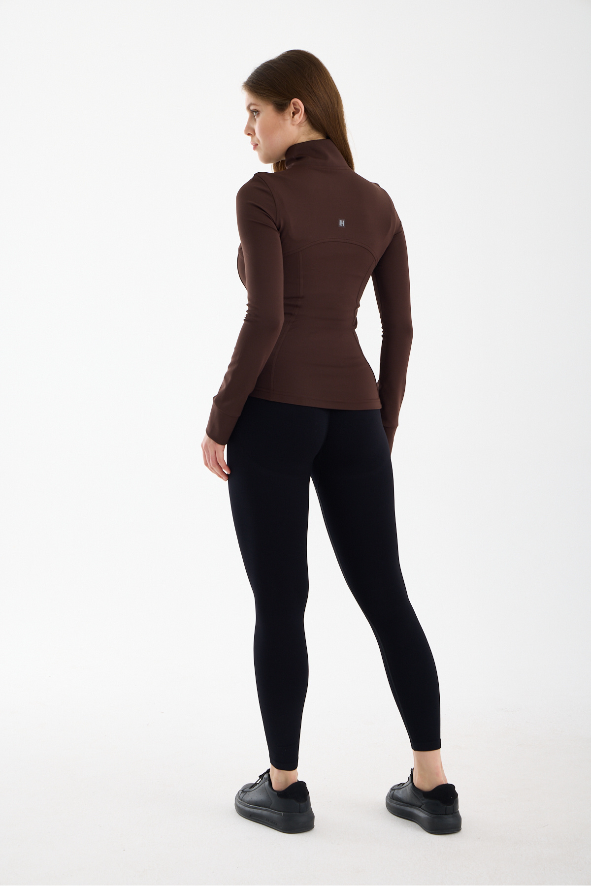 gymhams Kahve Kadın Premium Spor Ceket, Uzun Kollu, Fermuarlı, Yoga Pilates Fitness Koşu Antrenman Üstü görsel 4