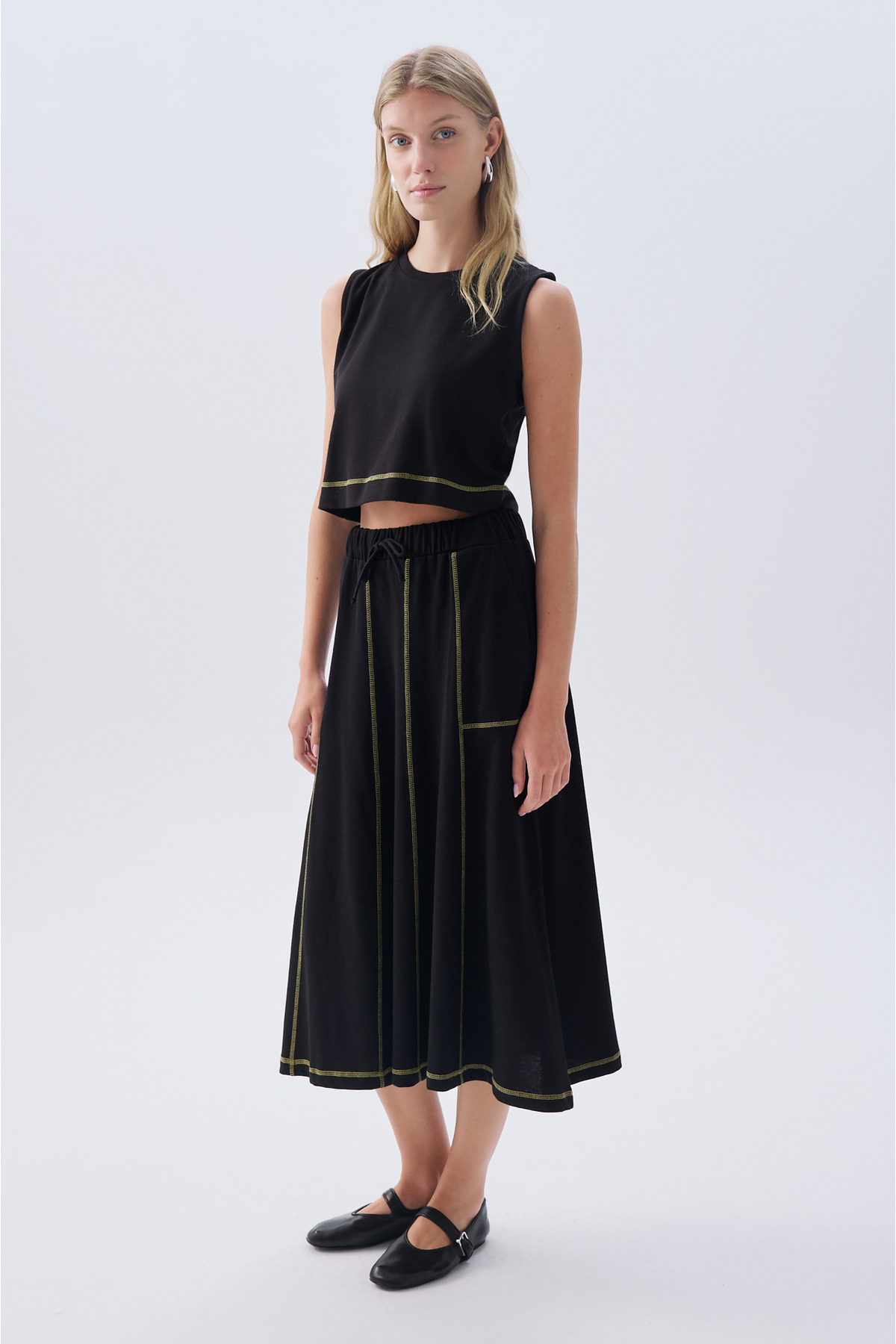 Mudo  DİKİŞ DETAYLI CEPLİ BELİ BAĞLAMALI MİDİ ETEK - Görsel 3