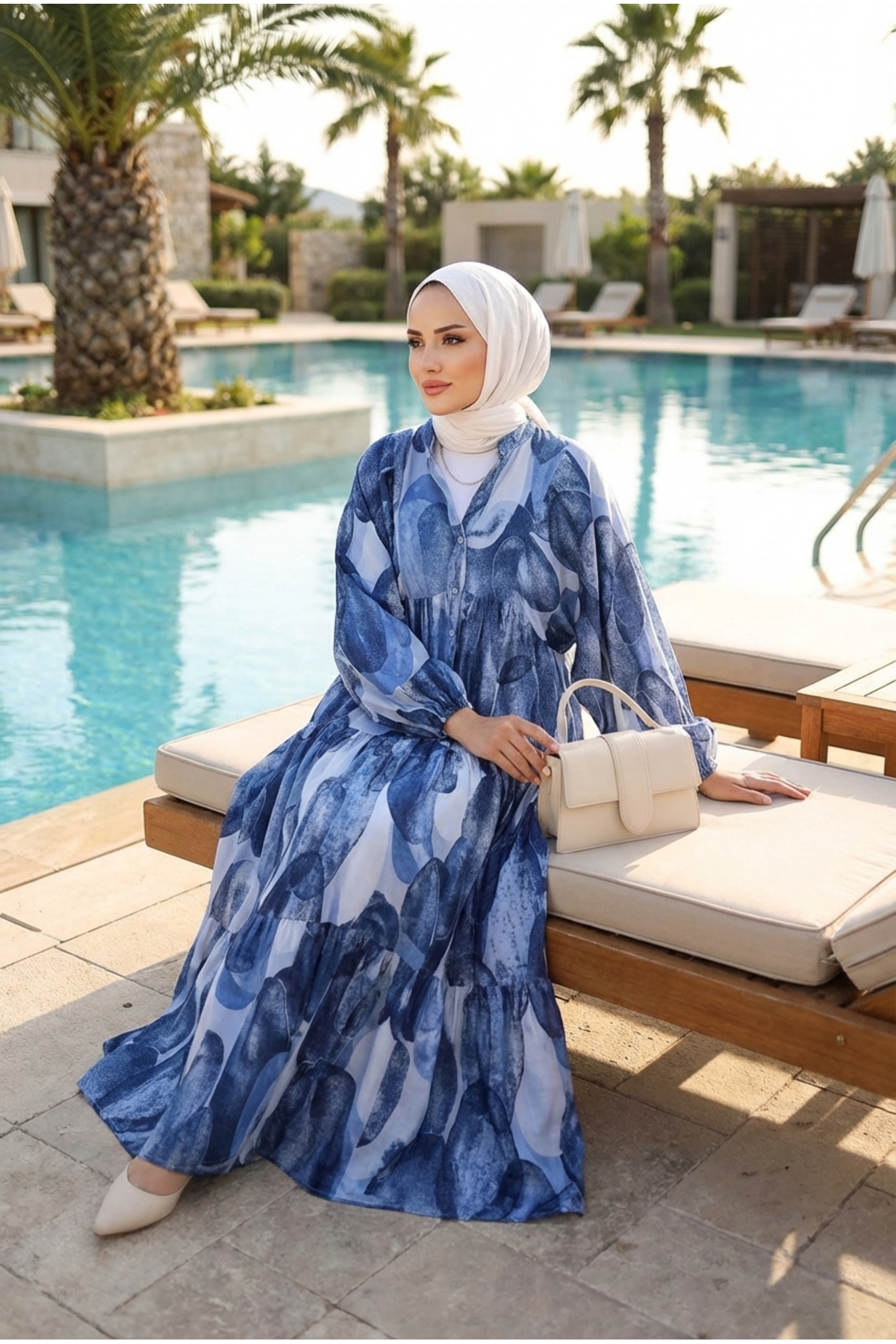 Kirazca Butik  Kadın Renkli Desenli Yazlık Tesettür Uzun Elbise - Görsel 3