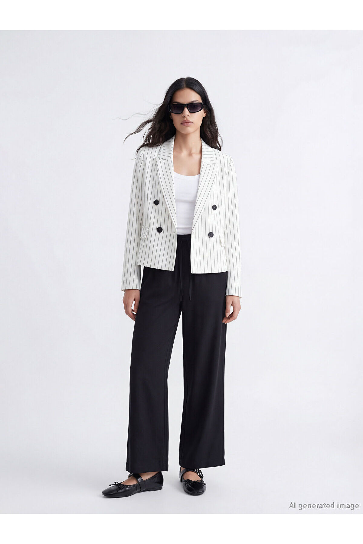 LC Waikiki  ESVAB • Modern & Seçkin Kruvaze Roba Yaka Çizgili Kadın Blazer Ceket - Görsel 3