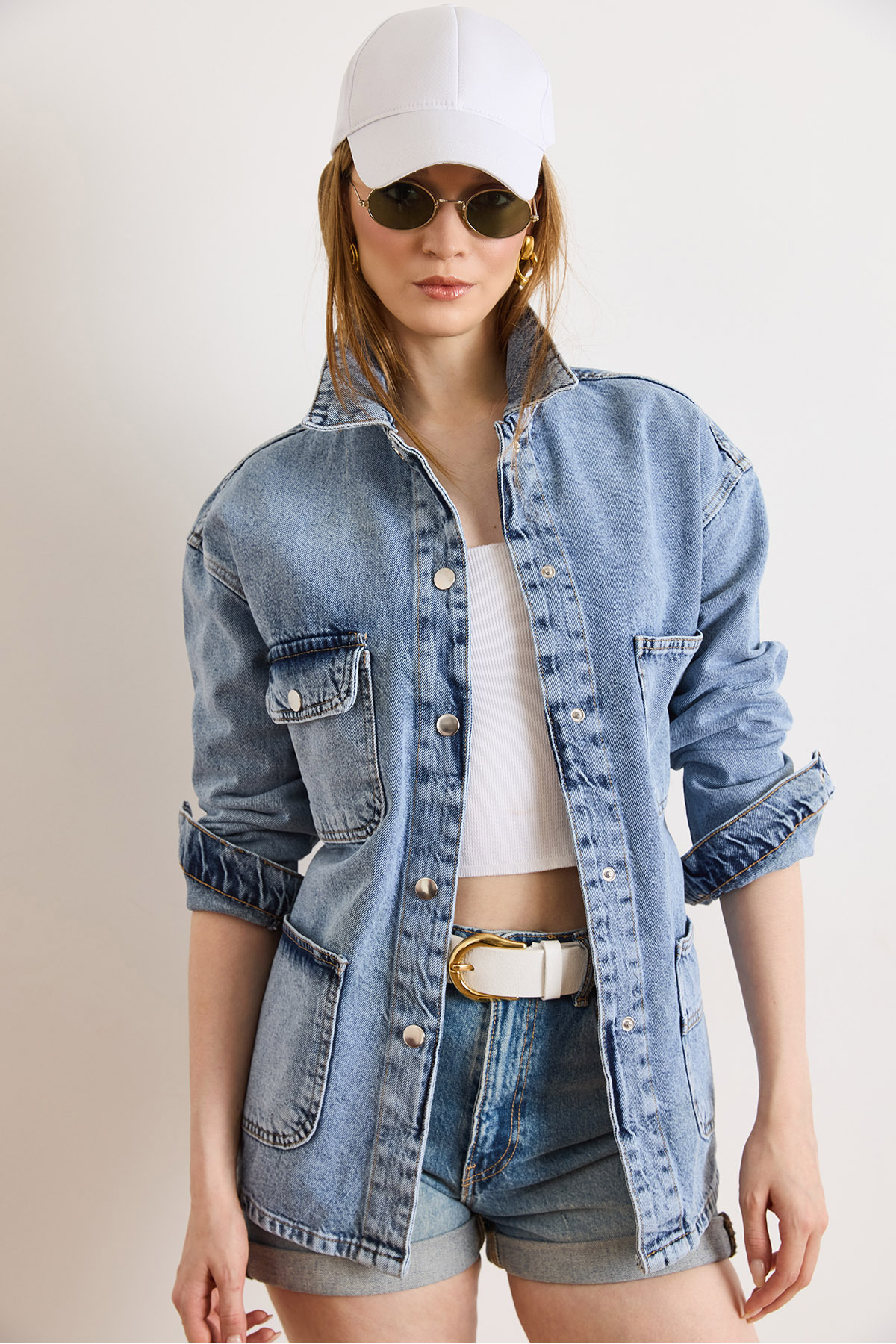 Olalook  Kadın Açık Mavi 4 Cepli Tok Denim Ceket CKT-19000510 - Görsel 4