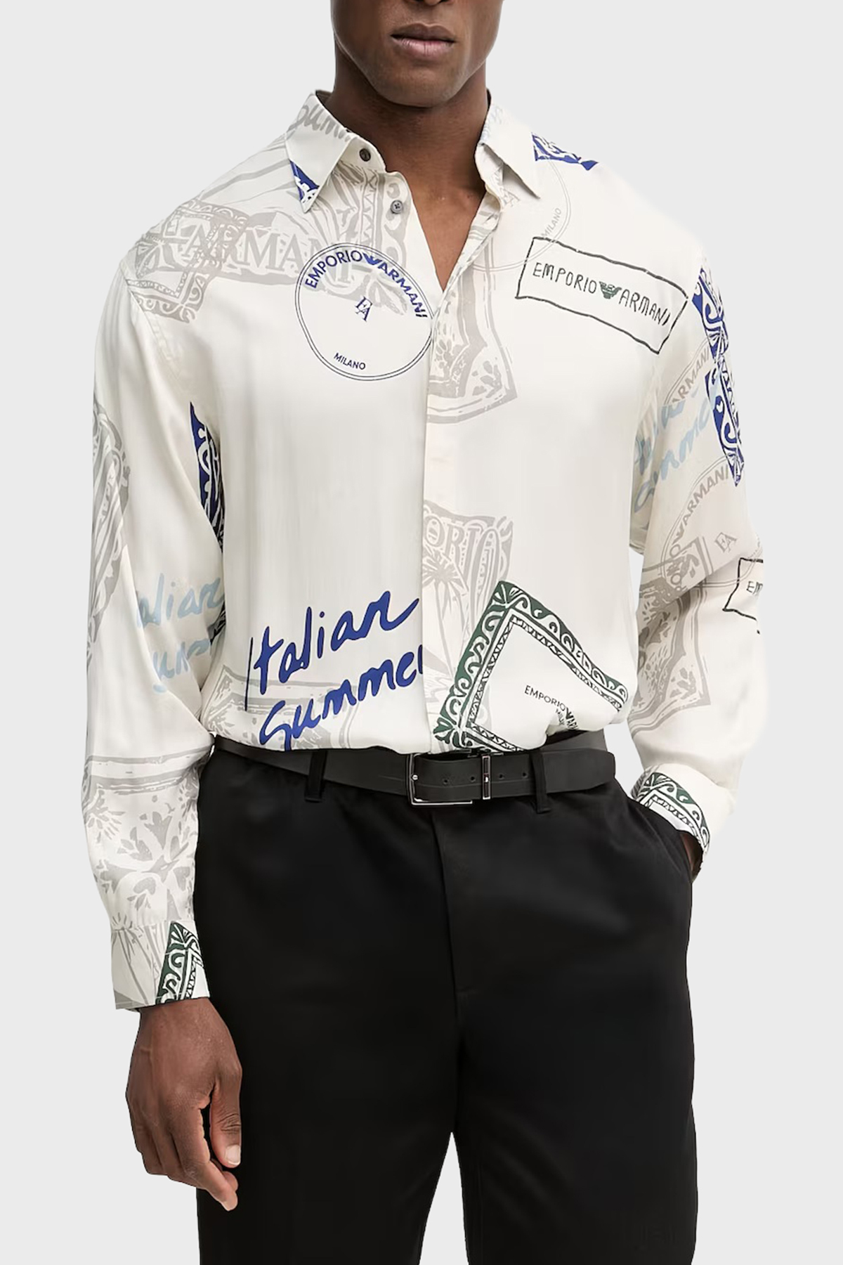 Emporio Armani Patterned Relaxed Fit Classic Collar Long Sleeve