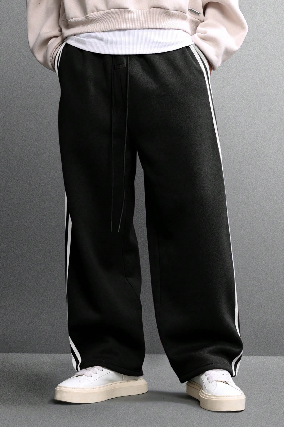 North London  Erkek Üç İplik Barrel Şeritli Oversize Rahat Eşofman Altı - Görsel 2