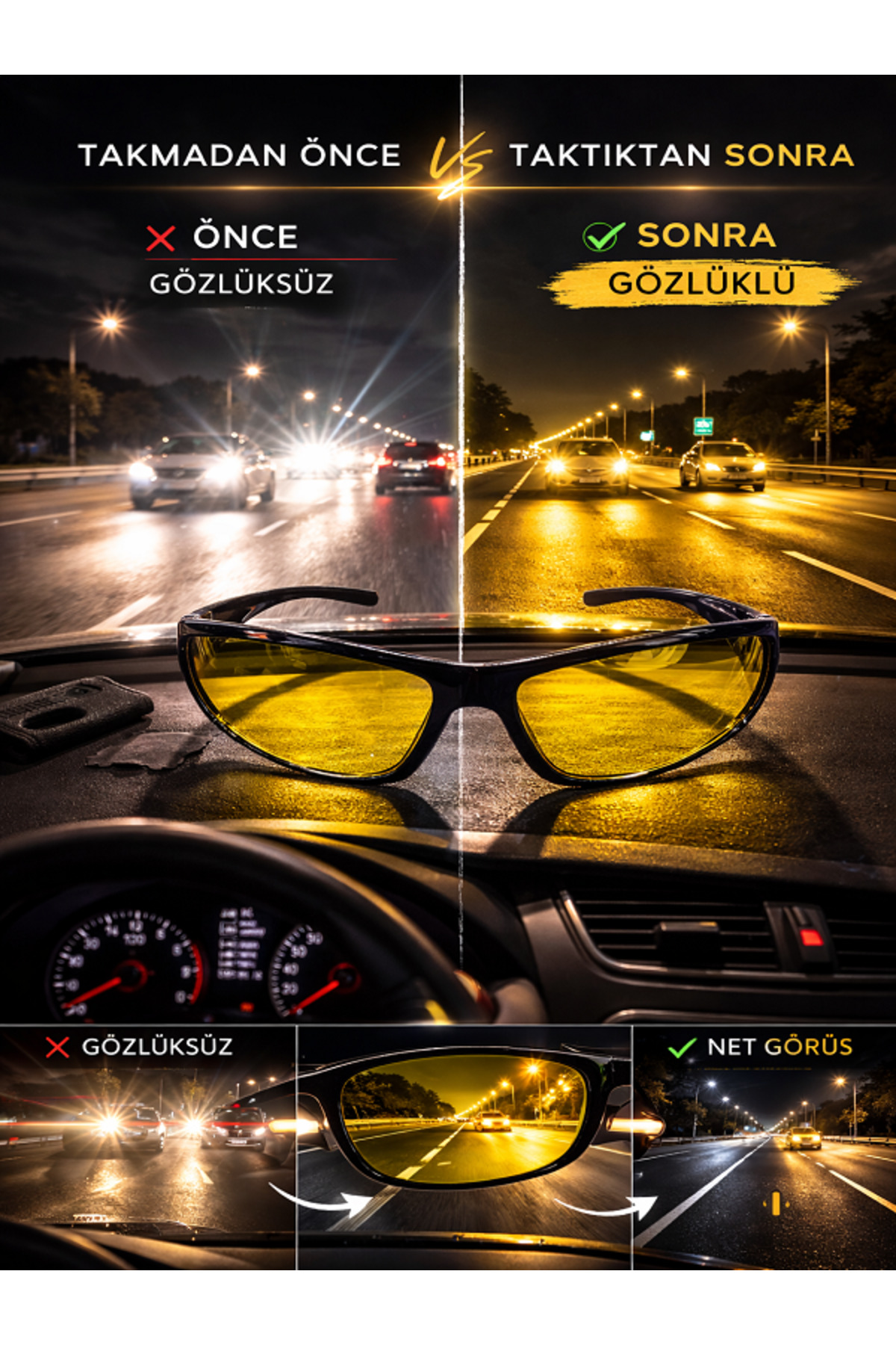 Optic Master Antifar Gece Sürüş Gözlüğü / Gece Görüş Gözlüğü Model 8813