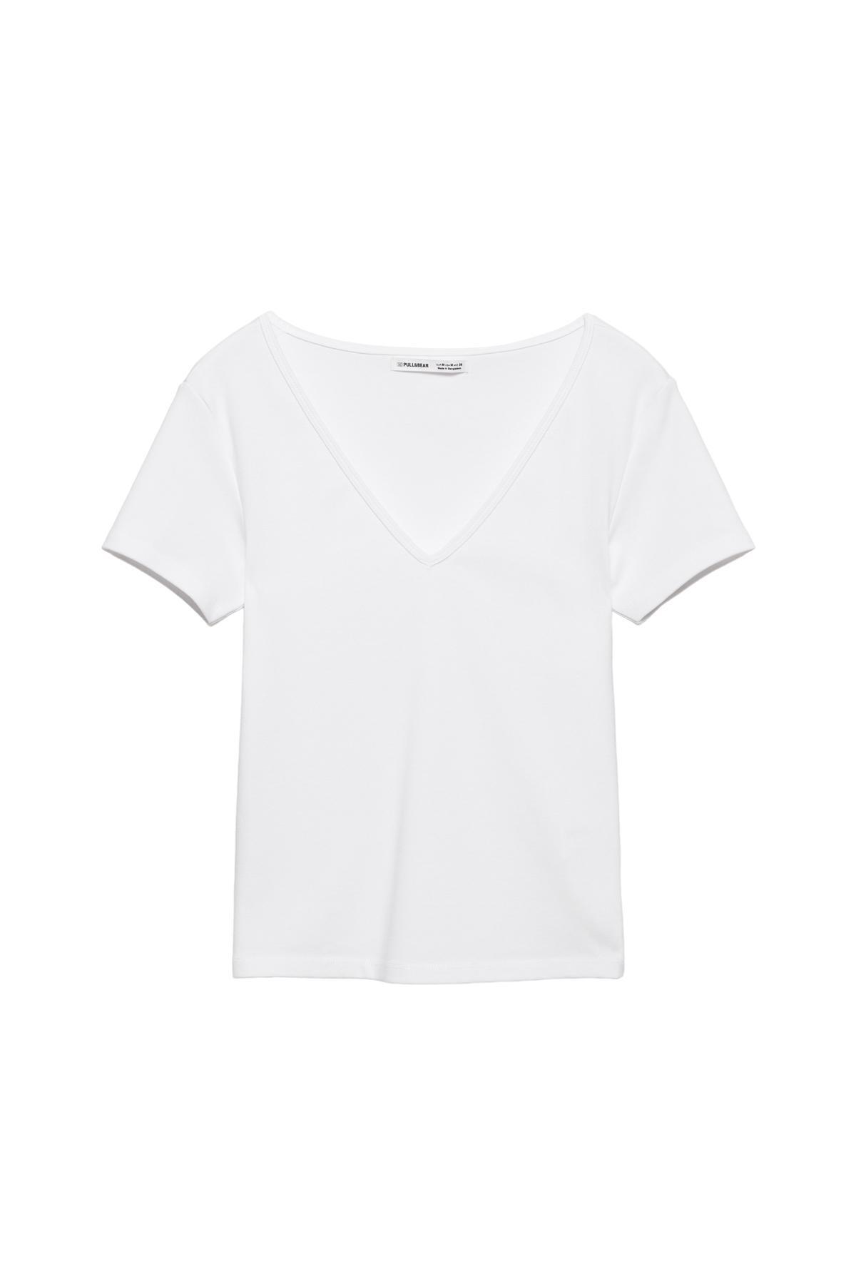 Pull & Bear  V yaka t-shirt - Görsel 3