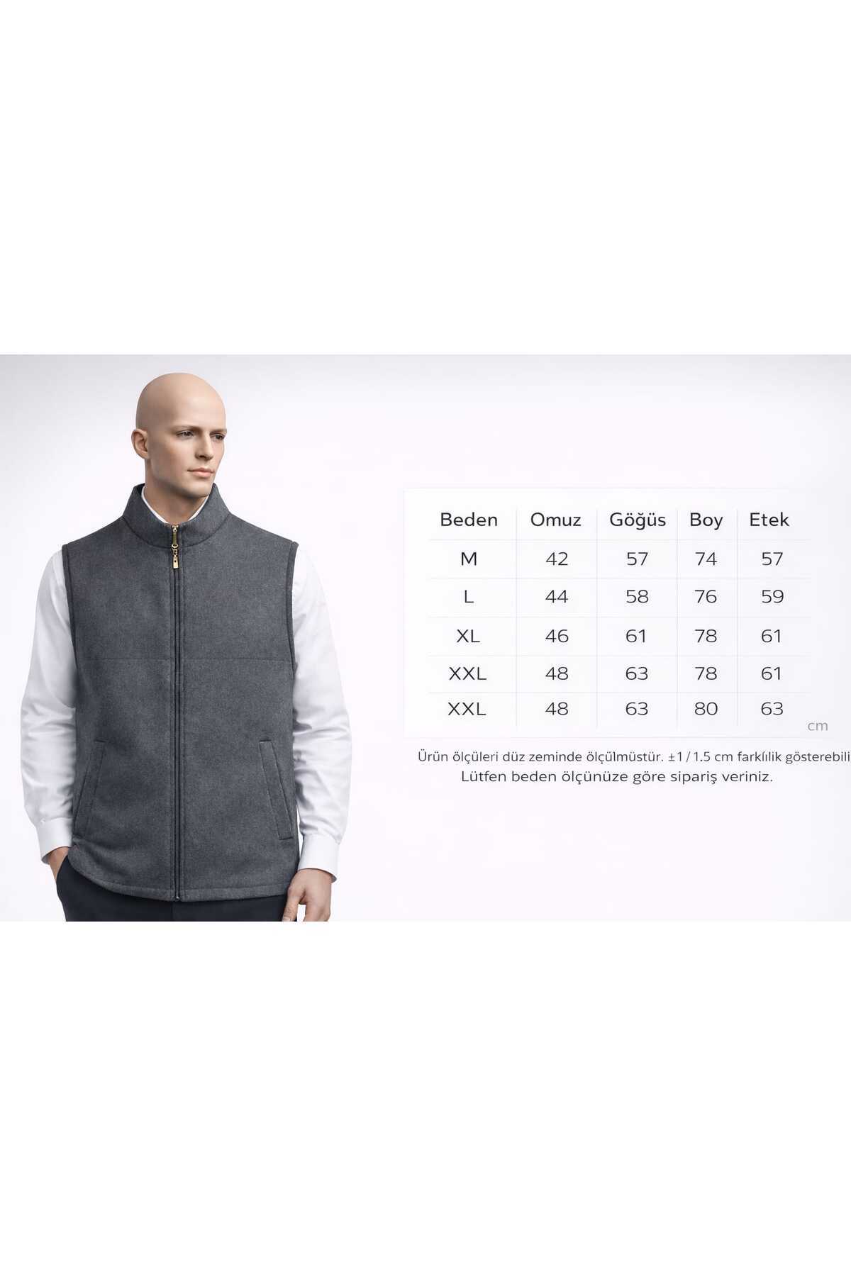 BYBEYEMS GİYİM  BALIKSIRTI FÜME Gri DİK Yaka Erkek Kaşmir - Görsel 3