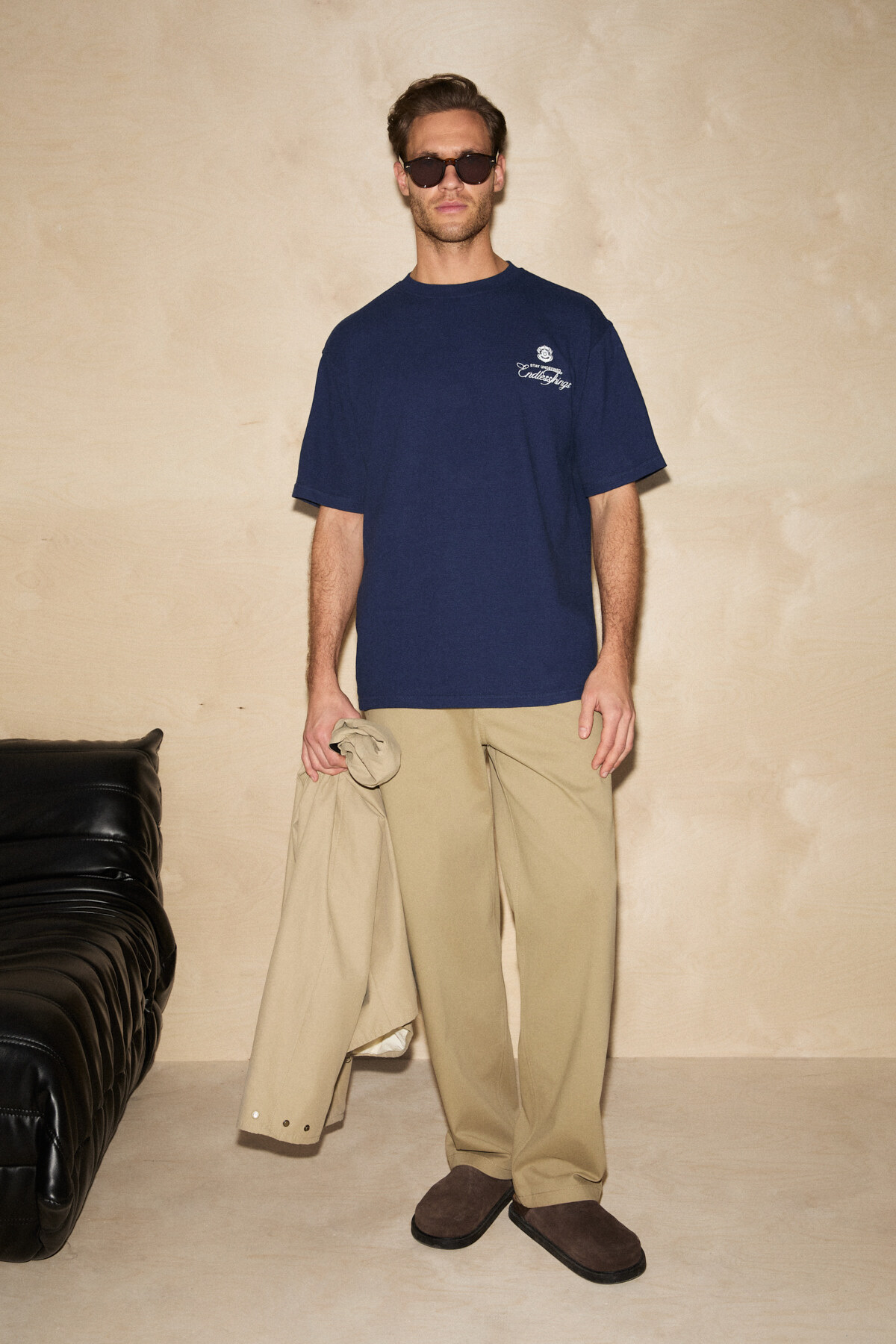 GRIMELANGE  AMANCIO Erkek Organik Pamuklu Baskı Ve Nakış Detaylı Bisiklet Yaka Oversıze Lacivert T-Shirt - Görsel 4