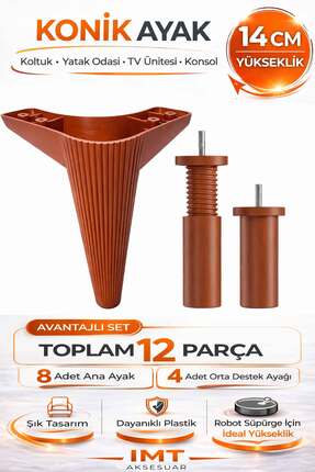 İMT AKSESUAR Konik 14 cm Ceviz Mobilya 12 'li Set Robot Süpürgeye Uyumlu Kolt...