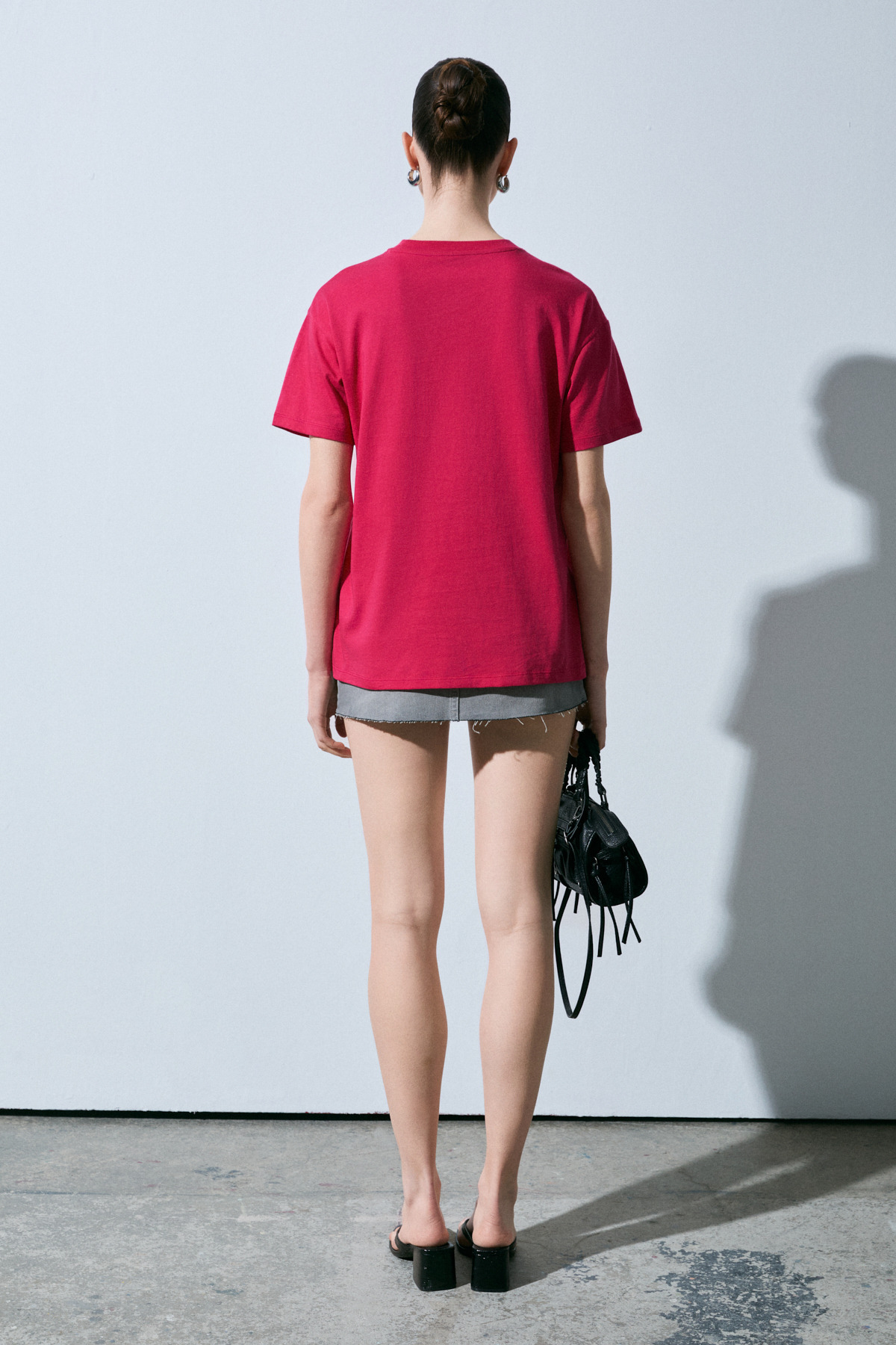 GRIMELANGE  SALENNA Kadın Yumuşak Kumaşlı Baskı Detaylı Regular Fit Fuşya T-Shirt - Görsel 5