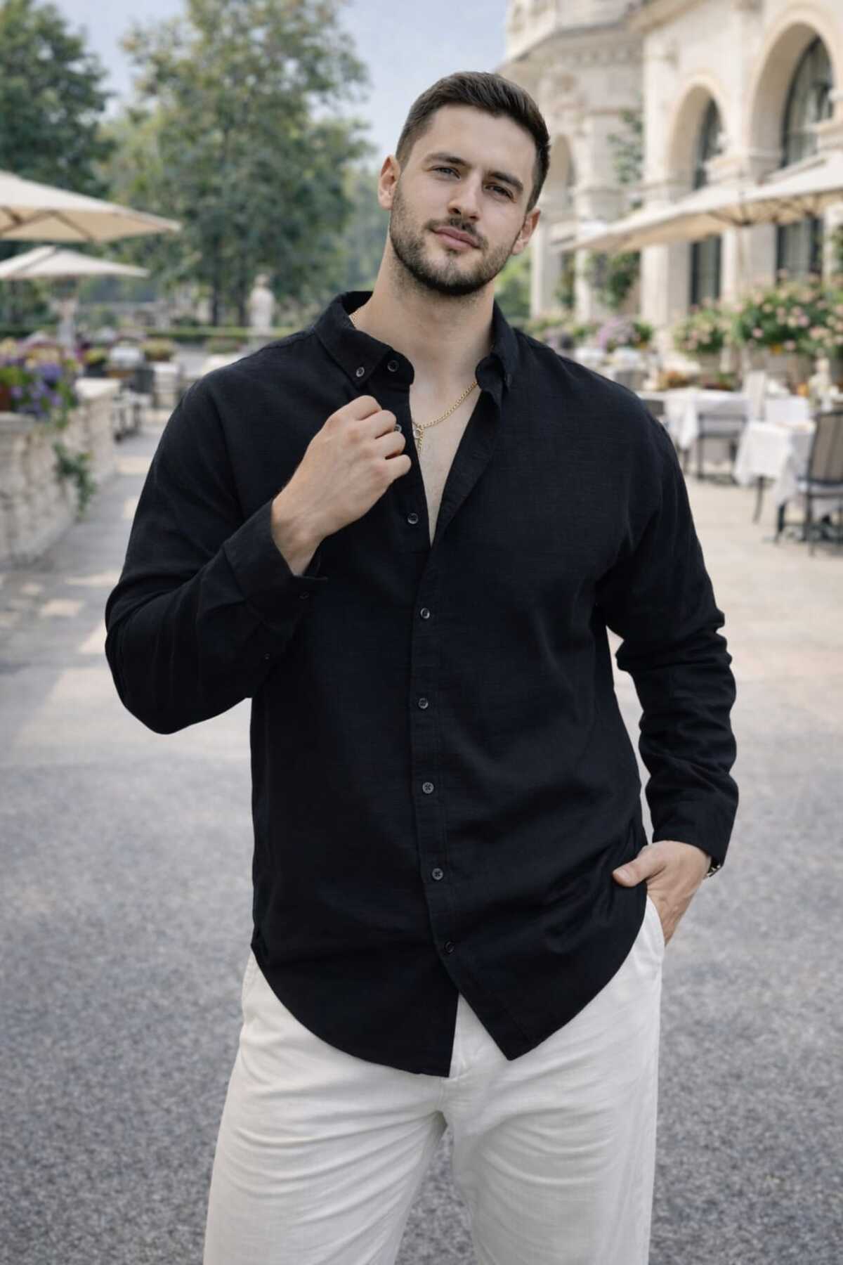 Quafash  Erkek Oversize Keten Görünümlü Gömlek - Görsel 2
