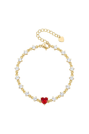 ST MAISON 14K Altın Kaplama Kırmızı Zirkon Taşlı Kalp Bileklik