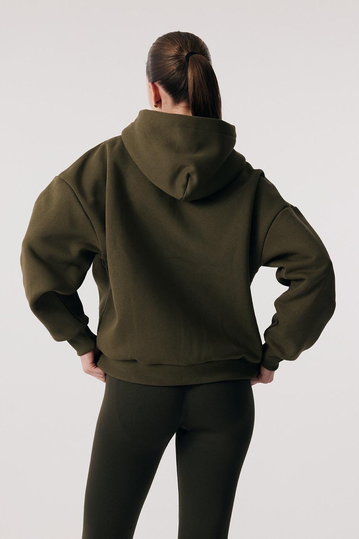 Oishii Rei Loungewear Fermuarlı ve Kapşonlu Sweatshirt Deep Olive görsel 4