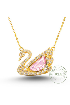 Pietra Kadın Gümüş Kolye 925 Ayar Kuğu Tasarımlı 40+5 Cm Zincirli Kolye