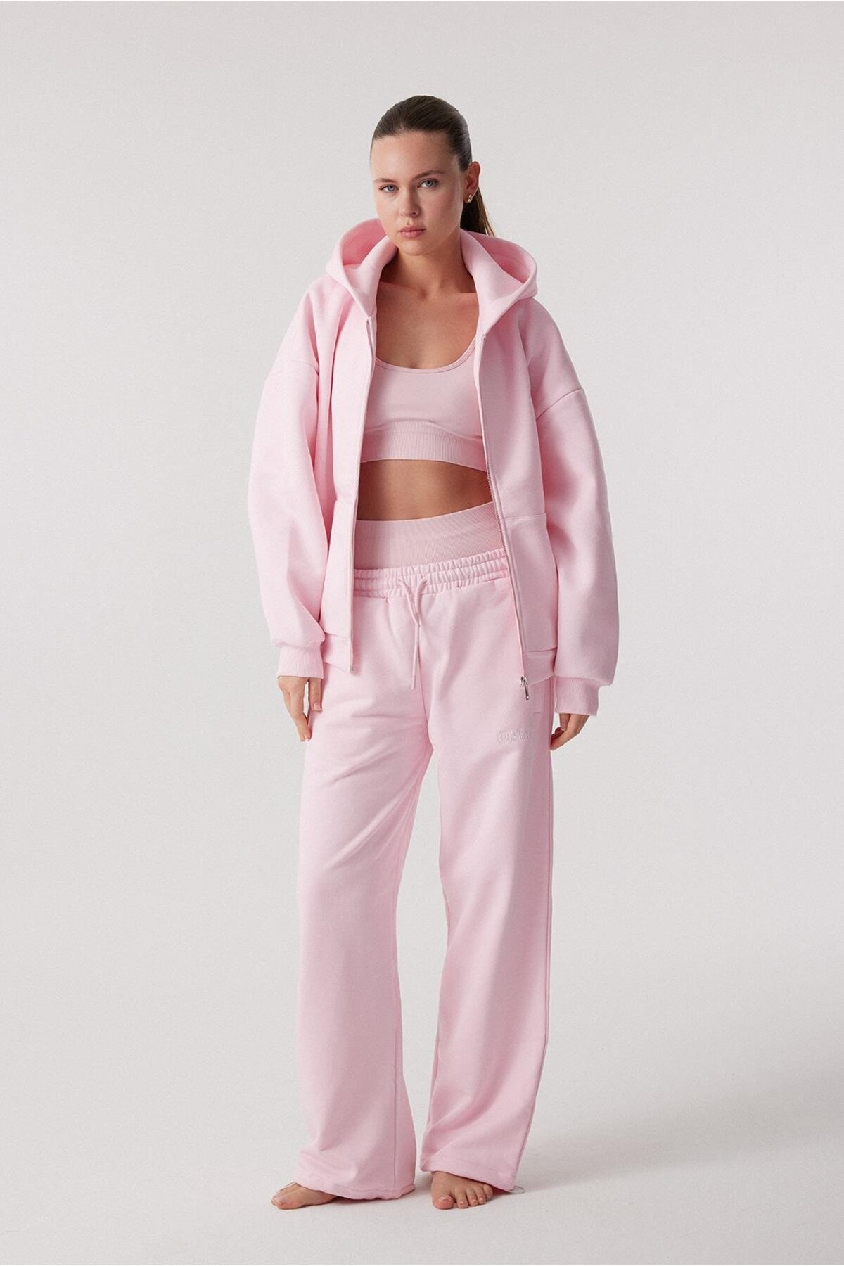 Oishii Rei Loungewear Fermuarlı ve Kapşonlu Sweatshirt Dusty Pink