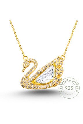 Pietra Kadın Gümüş Kolye 925 Ayar Kuğu Tasarımlı 40+5 Cm Zincirli Kolye