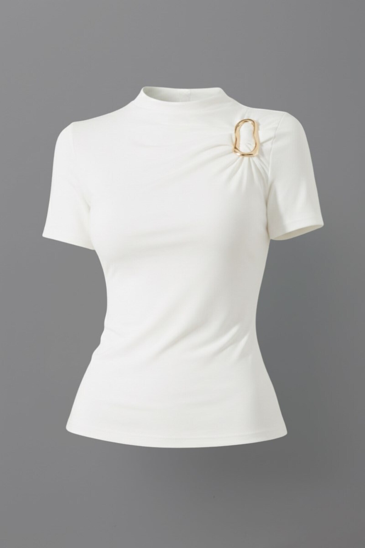 Potenza Ženska T-shirt kratkih rukava zlatna Sa detaljem kopče Naborano polur...