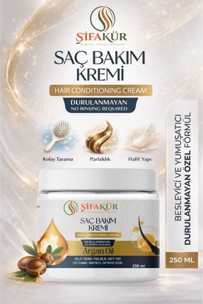ŞİFAKÜR BİTKİSEL SAĞLIK ÜRÜNLERİ Şifakür Argan Yağlı Saç Bakım Kremi 250 ml D...