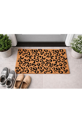 Borambalaj Doğal Koko Paspas,40x60 Cm Kıl Kapı Önü Paspası Leopar Desen