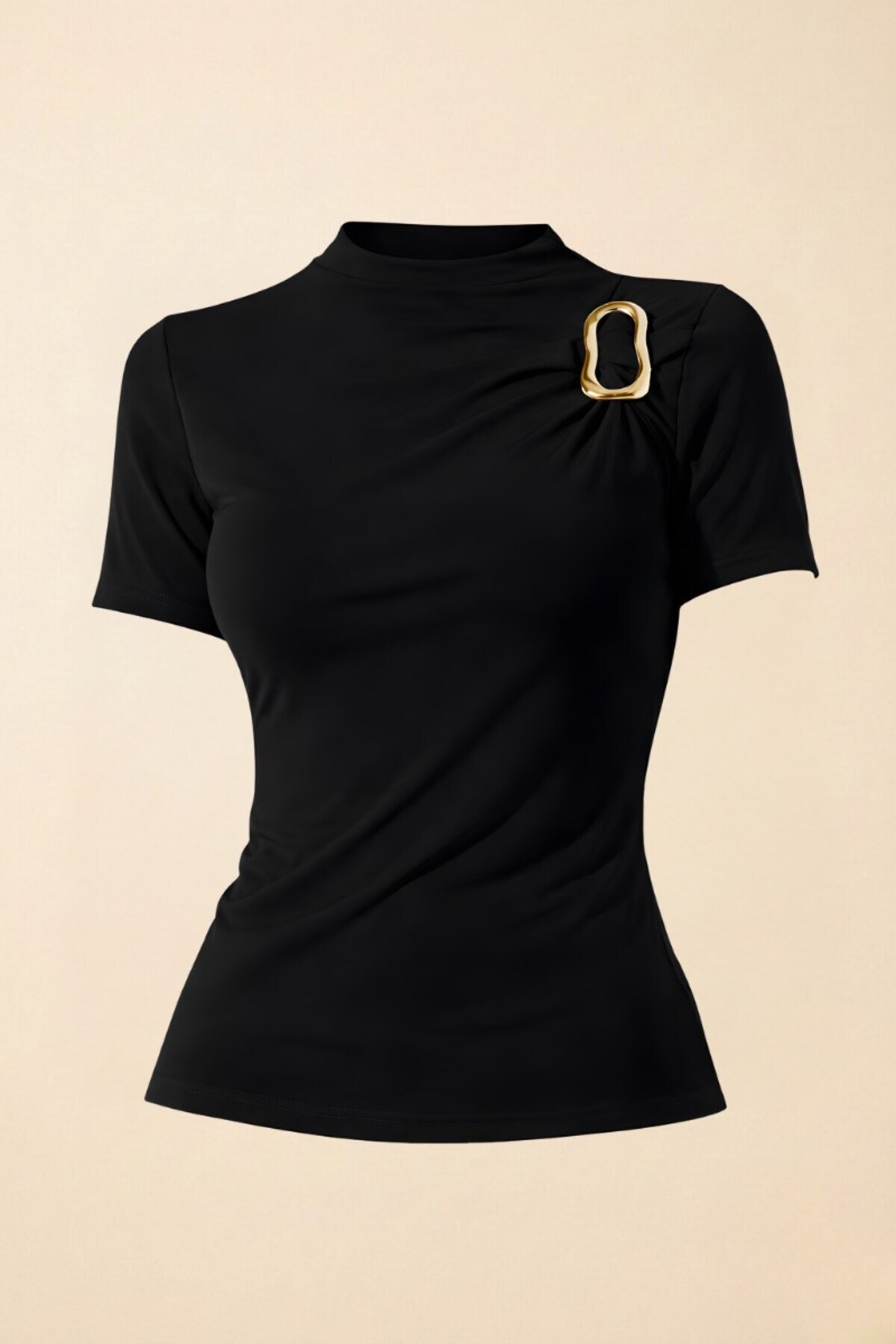 Potenza Дамска блуза с къс ръкав, златна катарама, набрана полулодка деколте,...