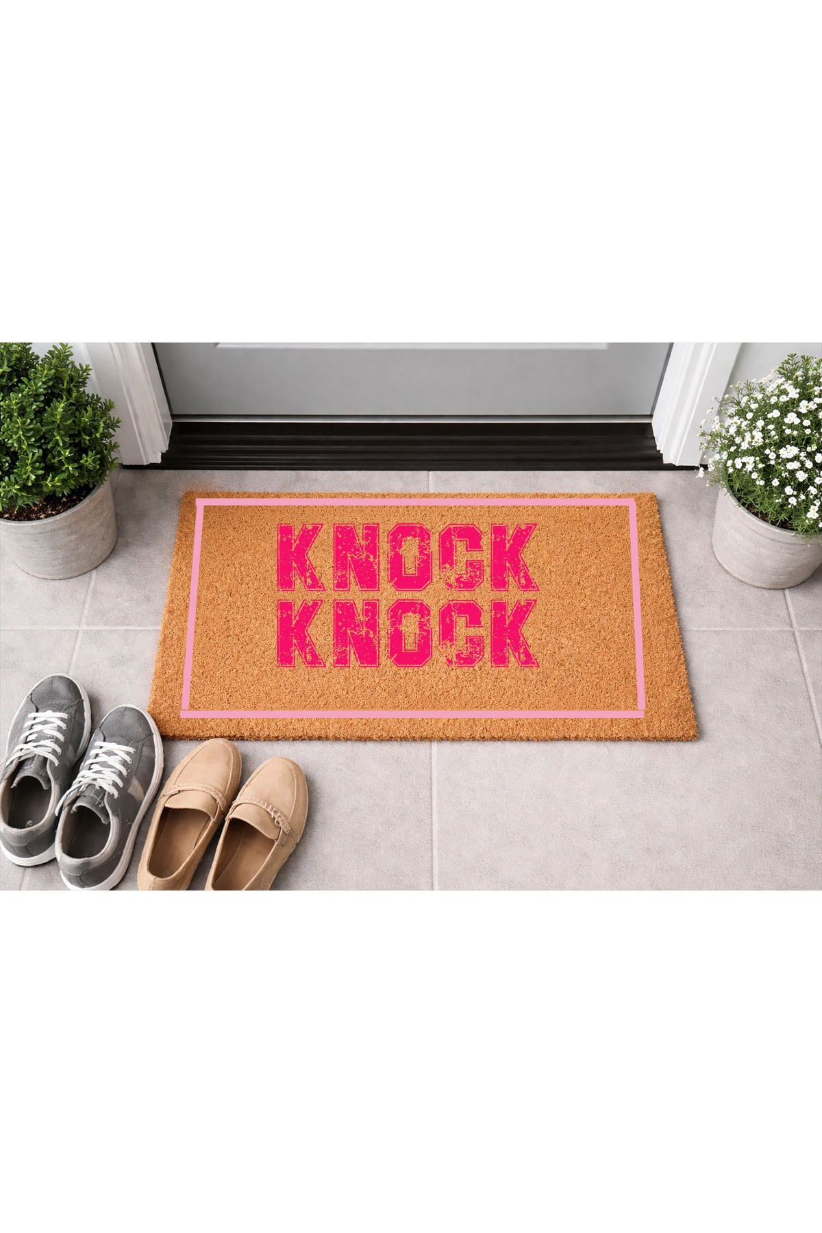 Natural Koko Mat, 40x60 Cm Hair Front Door Mat Knock Knock Pattern