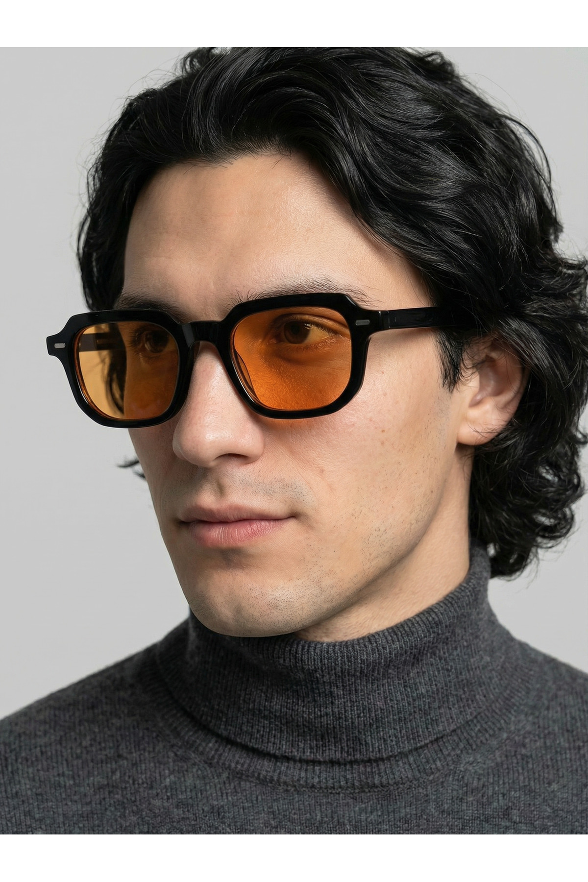 VEGA EYEWEAR Rona Dikdörtgen Unisex turuncu Camlı Siyah Güneş Gözlüğü Erkek Kadın Gözlük görsel 4