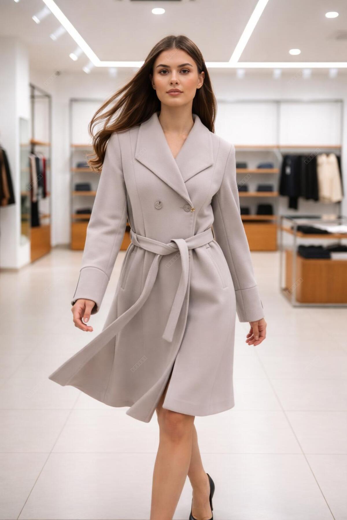 ESİN GİYİM  Business Line Kuşaklı Kaşe Kaban - Görsel 2