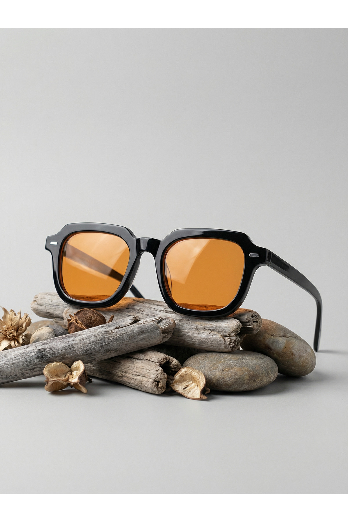 VEGA EYEWEAR Rona Dikdörtgen Unisex turuncu Camlı Siyah Güneş Gözlüğü Erkek Kadın Gözlük görsel 5
