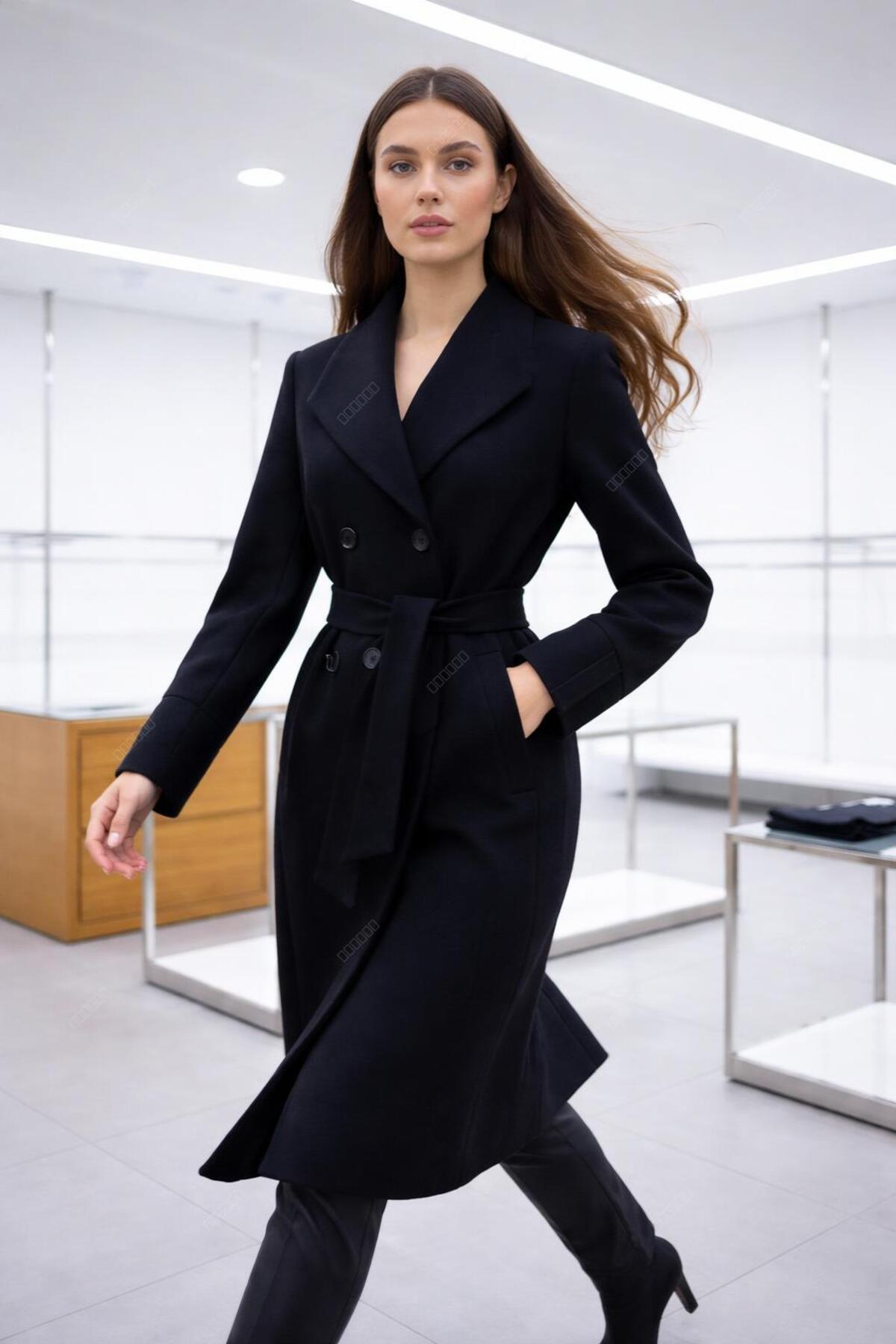 ESİN GİYİM  Business Line Kuşaklı Kaşe Kaban - Görsel 4