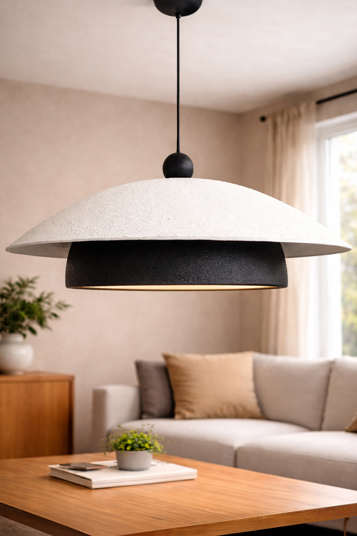 Handmade Wabi Sabi Carbon Concrete Chandelier- YingYang