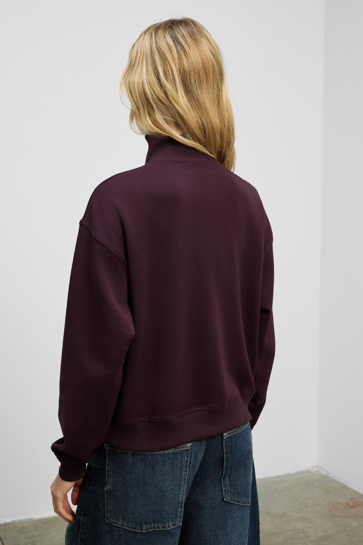 GRIMELANGE  ENDORA Kadın Yumuşak Polarlı Kumaşlı Yakası Fermuarlı Regular Bordo Sweatshirt - Görsel 6