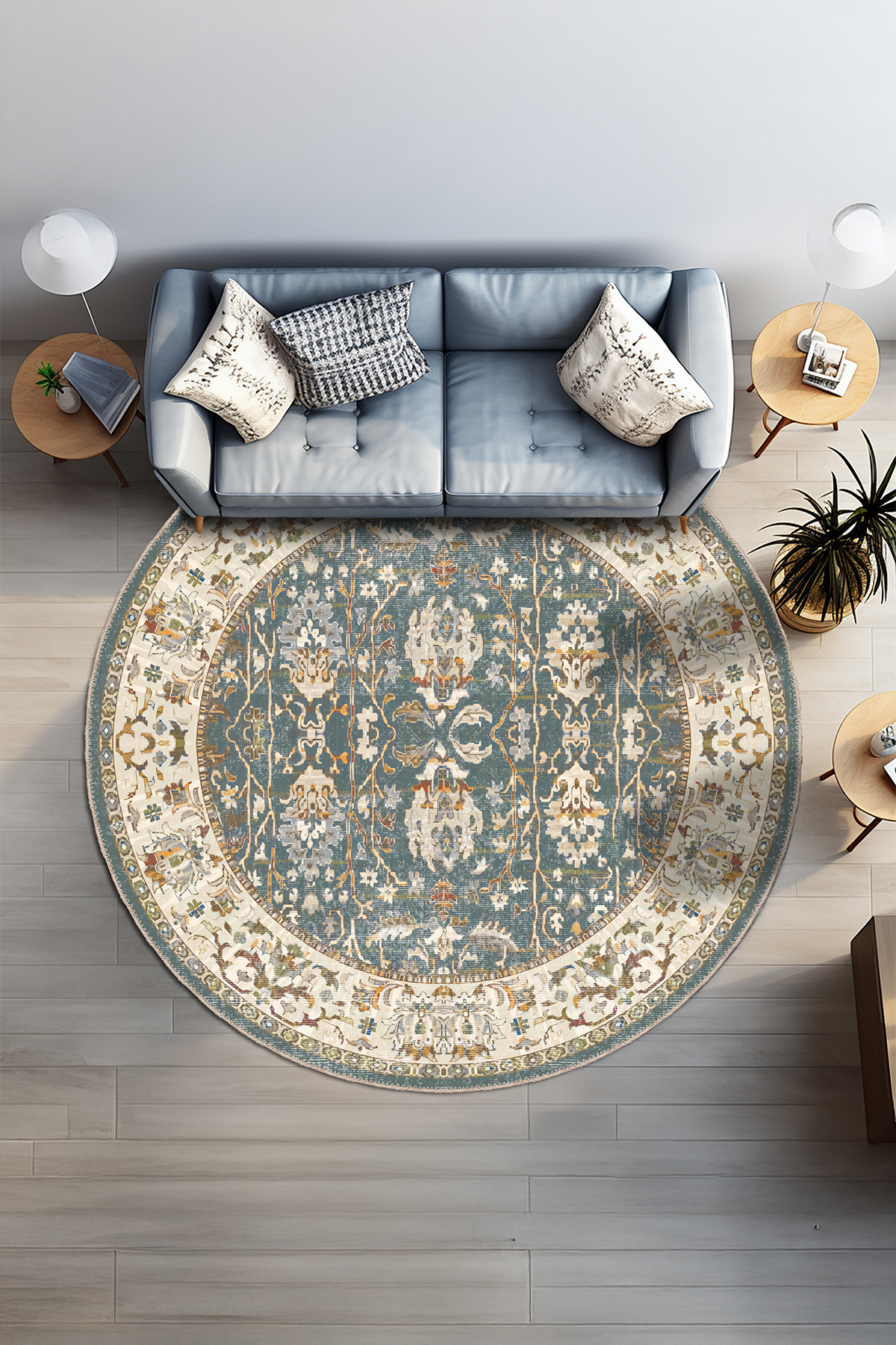 Modern Geometric Patterned Earth Shades Anti-Slip Floor Living Room Kitchen Runner Square and Round Carpet