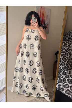 dessi butik Kadın Askılı Desenli Elbise