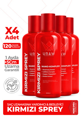 Uraw Kırmızı Sprey 4'lü Fırsat Paketi | Saç Uzamasını Destekleyici ve Dökülme...