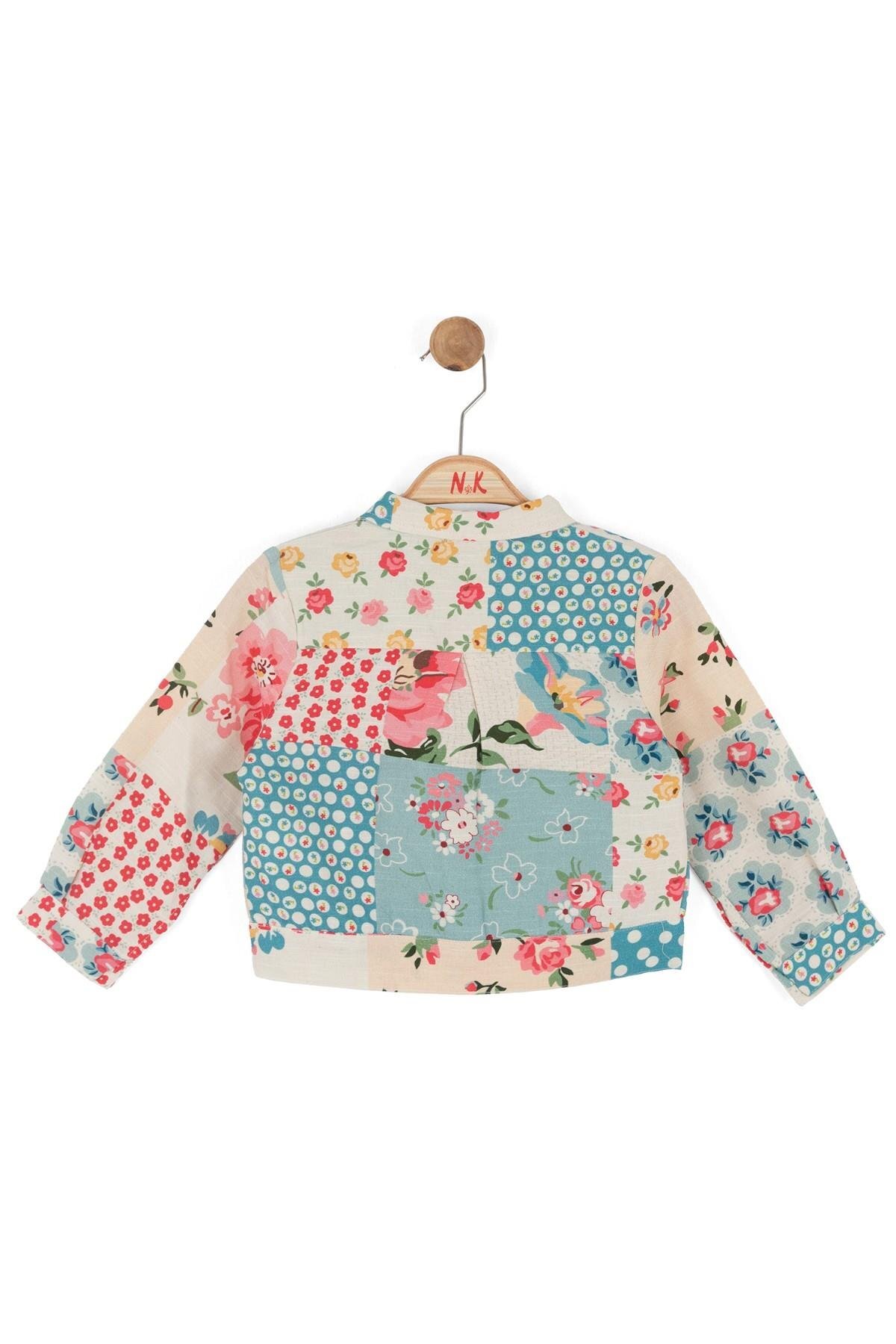 Nk Kids Kız Bebek 1-4 Yaş Çiçek Desenli Keten Ceket Mavi fotoğrafı 3 (önizleme)