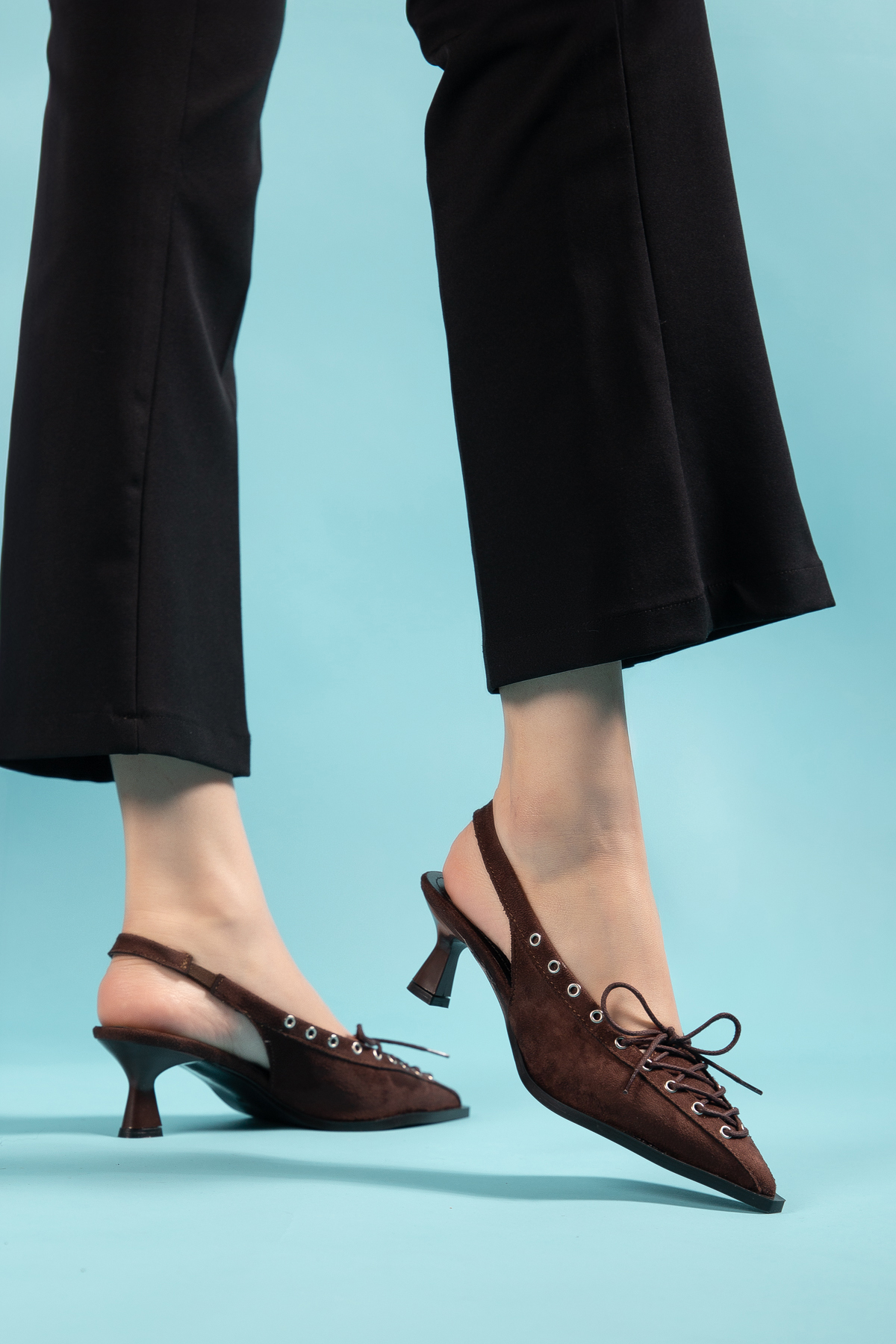 camaiore  Kadın Acı Kahve Süet Sivri Burun Klasik Topuklu Ayakkabı - Görsel 5