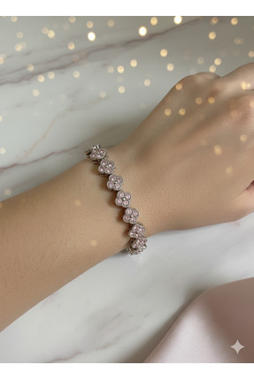 Zihintaşı Atölyesi Gümüş Kaplama Pembe Taşlı Yonca Figürlü Zirkon Taşlı Çelik...