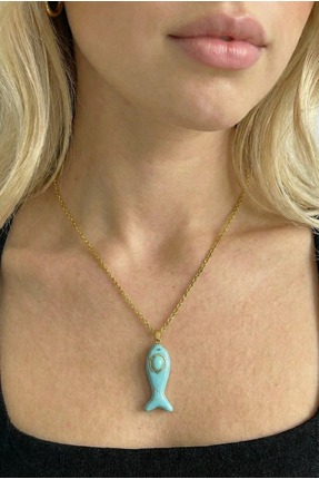 Claritas Takı Kadın Altın Kaplama Mavi Renkli Taşlı Çelik Kolye