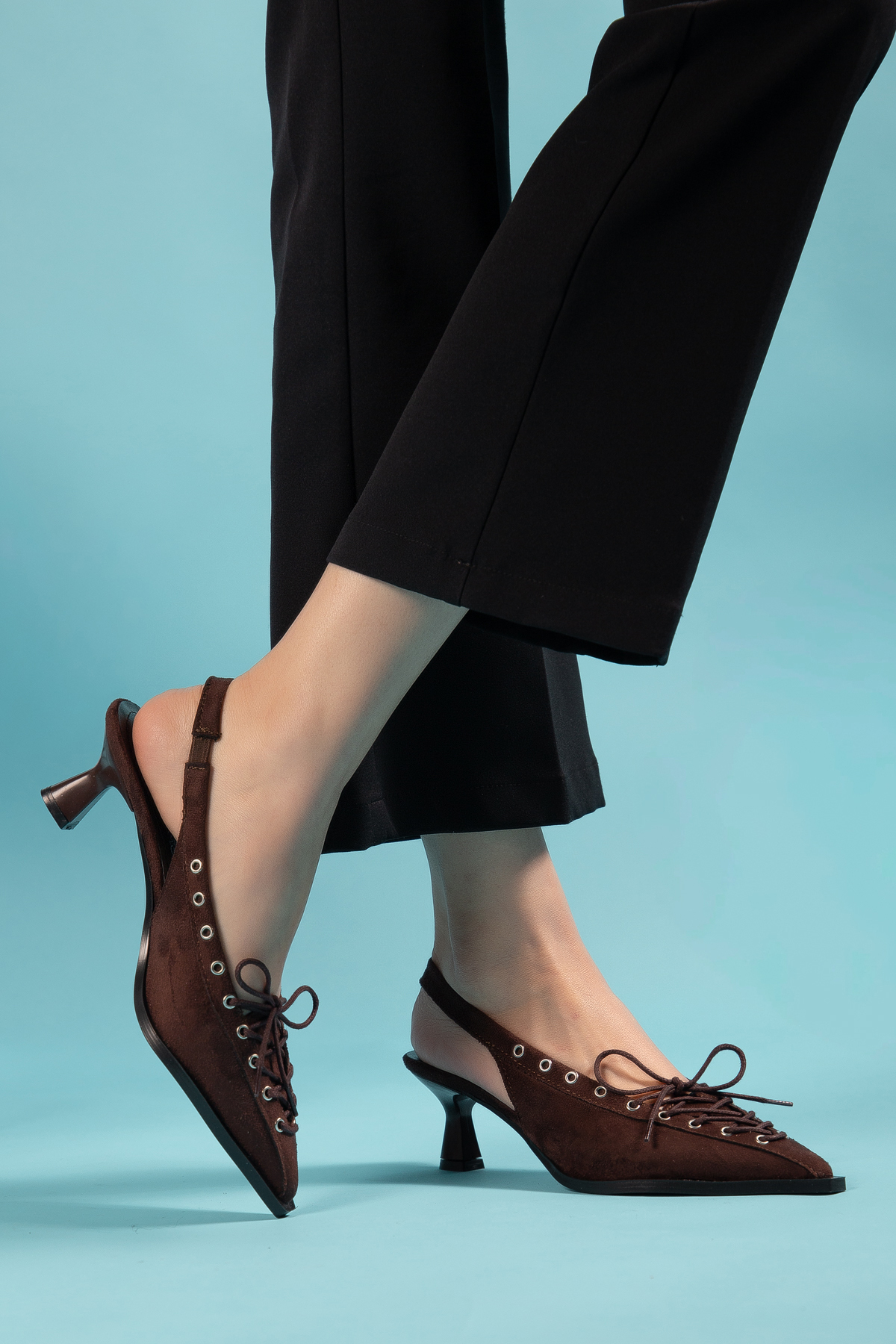 camaiore  Kadın Acı Kahve Süet Sivri Burun Klasik Topuklu Ayakkabı - Görsel 6