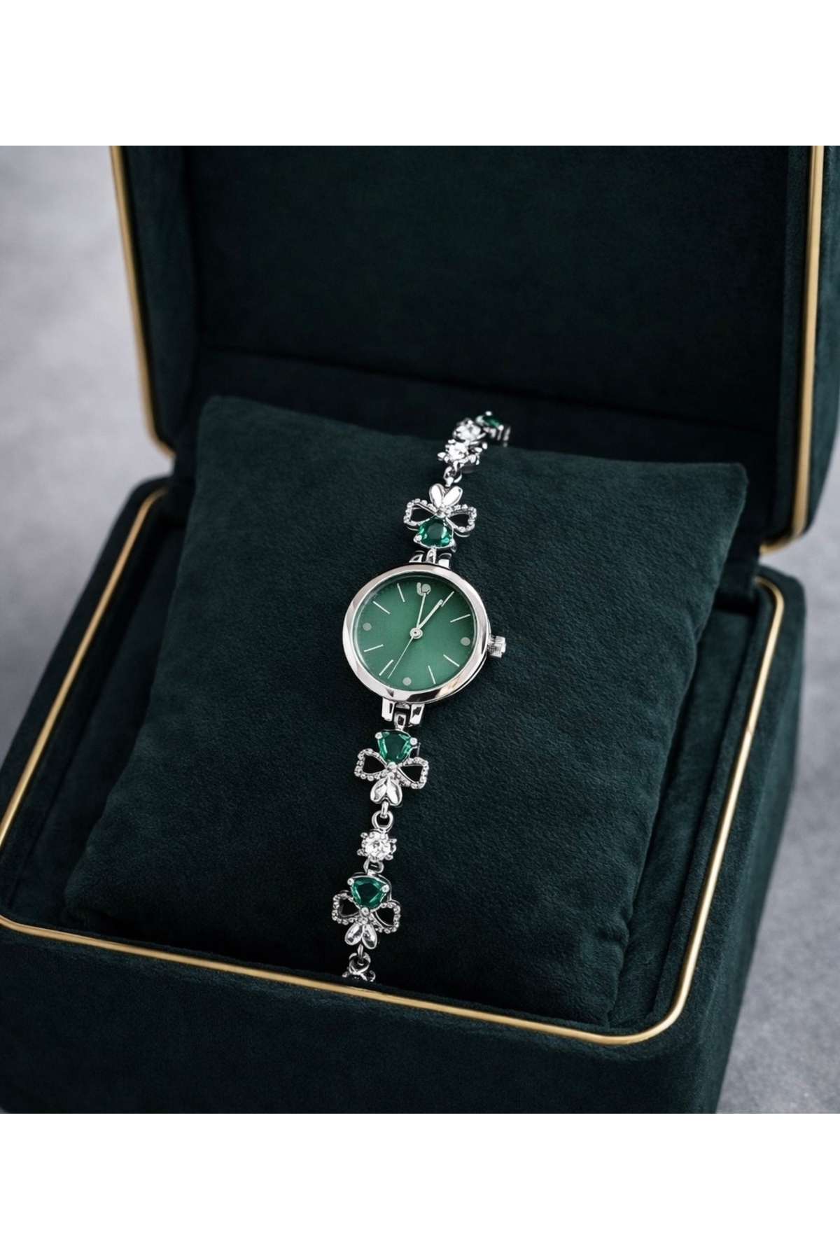 Spectrum  Yuvarlak Kasa Taşlı Kordon Kadın Kol Saati Gümüş (Yeşil Kadran) - Görsel 2