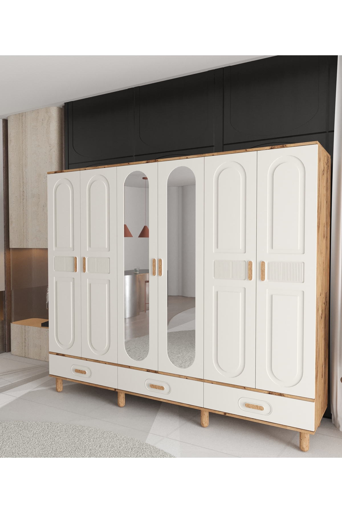 Teen & Bright DOVA 6 KAPAKLI ÇEKMECELİ GARDIROP - TAMAMI MDF