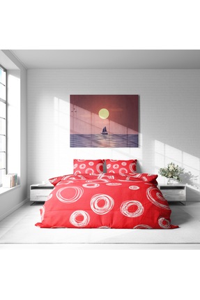 UrasHomeTR %100 Pamuk Çift Kişilik Nevresim 200x230 Kırmızı Modern Daire Dese...