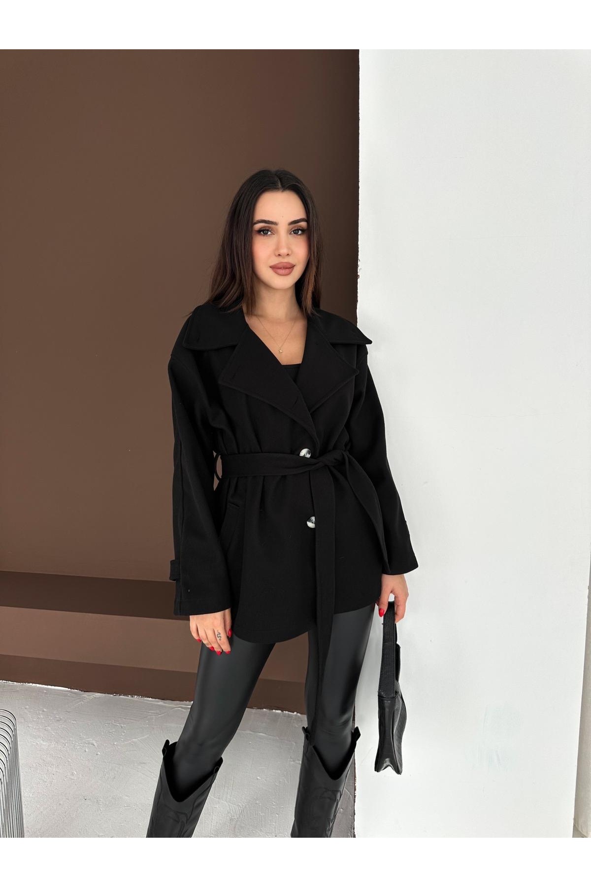 ZRA Kaşe şık kadın Kaban görsel 3