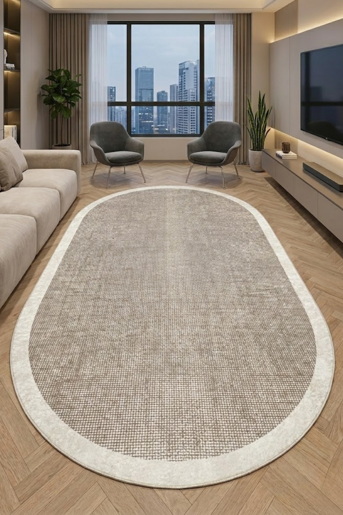 Oval Mink Carpet Lounge Carpet Machine Washable Anti-Slip Base Carpet
