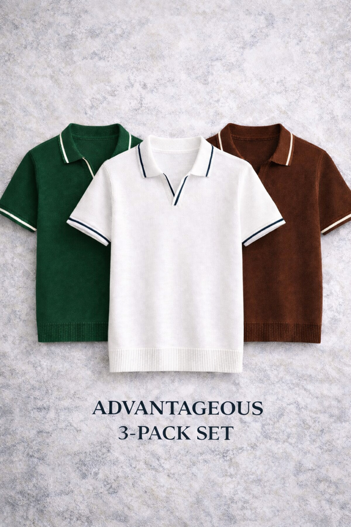 Men's 3-neck striped Polo Neck Knitwear Textured Regular Cotton Multicolor T-shirt