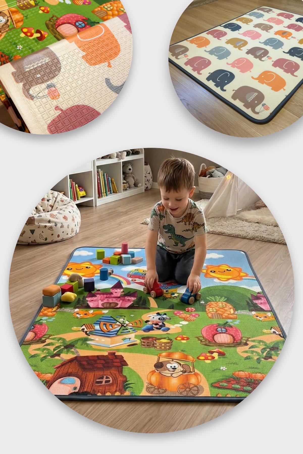 Wellgro Oyun Matı, 140x100x1 cm Çift Taraflı Rulo Oyun Halısı fotoğrafı 3 (önizleme)