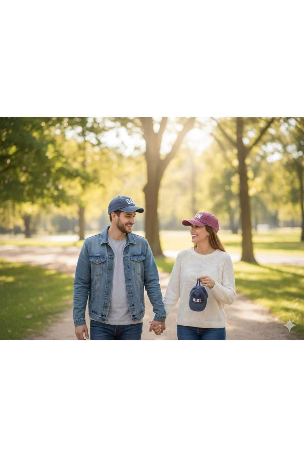 Betülce 2'Li Anne Baba Kombin Aile Şapkası-Vintage Eskitme Unisex DAD / MOM Yazılı Pamuk Şapka görsel 4