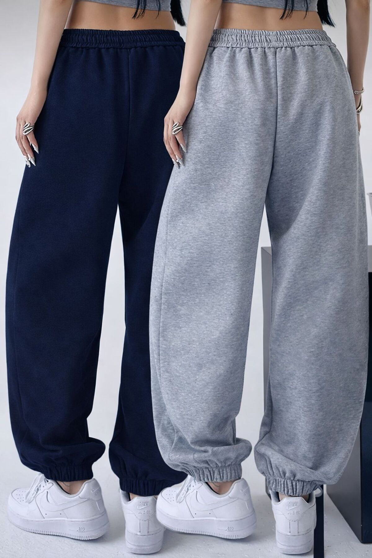 Le Vion  İKİ ADET LACİVERT GRİ PAÇA LASTİK BOL EŞOFMAN ALTI - Görsel 2